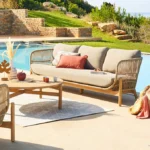 Canapé de jardin 3 personnes DEONA Taupe & Acacia