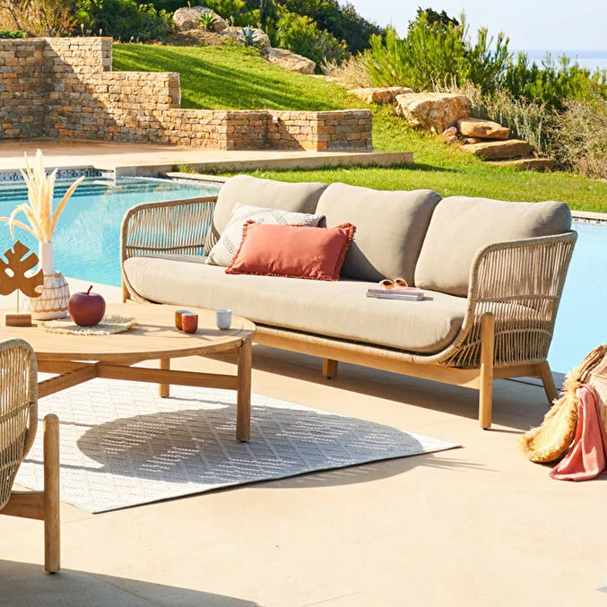 Canapé de jardin 3 personnes DEONA Taupe & Acacia