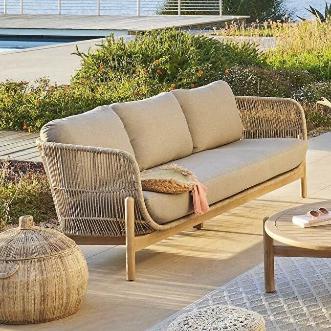 Canapé de jardin 3 personnes DEONA Taupe & Acacia – Image 2