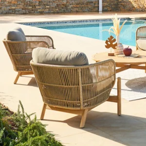 Fauteuil de salon de jardin DEONA Taupe & Acacia