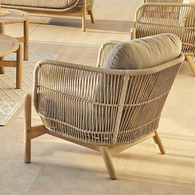 Fauteuil de salon de jardin DEONA Taupe & Acacia – Image 2