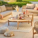 Table basse de jardin 120 x 38 cm ronde DEONA Acacia